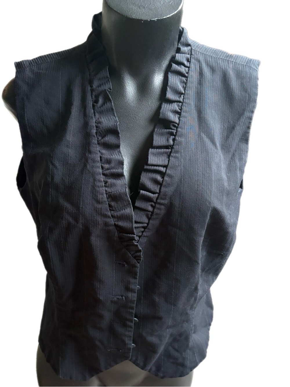 Vintage Votre Nom Paris Ruffled V-Neck Pinstripe Vest Top - 10